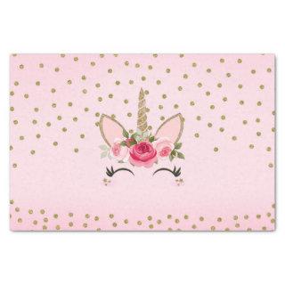 Gold Glitter & Pink Floral Unicorn Birthday Party Tissue Paper