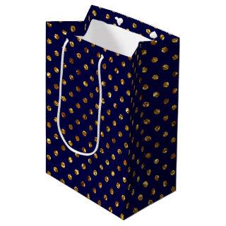 Gold Glitter Polka Dots Navy Blue Medium Gift Bag