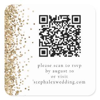 Gold Glitter QR code to RSVP Wedding  Square Sticker