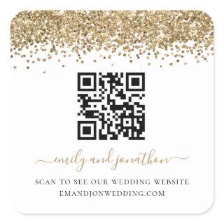 Gold Glitter QR Code Wedding Website Square Sticker