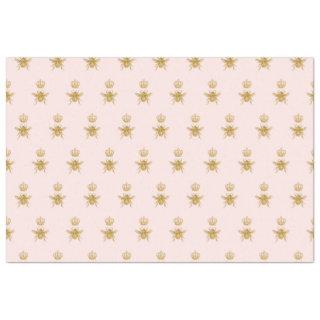 Gold Glitter Queen Bee Crown Blush Pink Baby Girl Tissue Paper