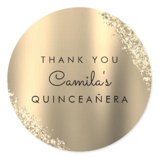 Gold Glitter Quinceanera Save the Date Classic Round Sticker