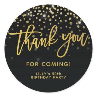 Gold Glitter Script Thank You For Coming Birthday  Classic Round Sticker