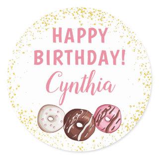 Gold Glitter Sweet Donuts Birthday Party  Classic Round Sticker