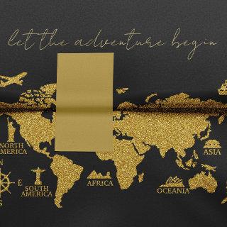 Gold Glitter World Map on Black Elegant Adventure Tissue Paper