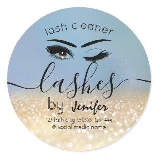 Gold glittery wink lash extension lash cleaner classic round sticker