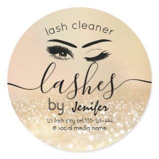 Gold glittery wink lash extension lash cleaner classic round sticker