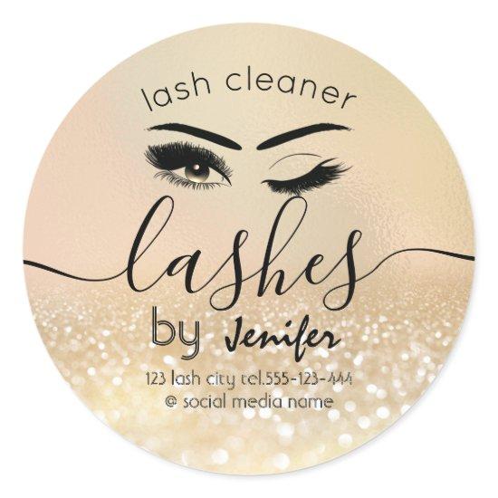 Gold glittery wink lash extension lash cleaner classic round sticker