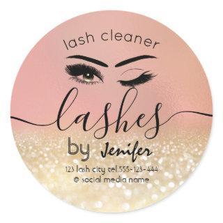 Gold glittery wink lash extension lash cleaner classic round sticker