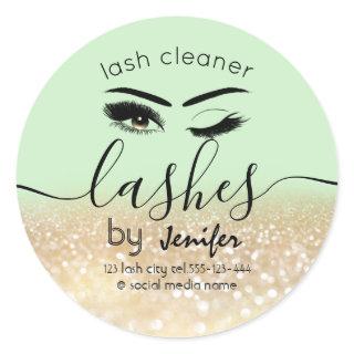 Gold glittery wink lash extension lash cleaner classic round sticker