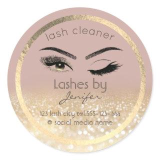 Gold glittery wink lash extension lash cleaner classic round sticker