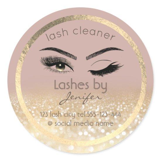 Gold glittery wink lash extension lash cleaner classic round sticker