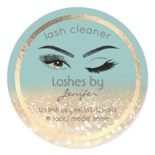 Gold glittery wink lash extension lash cleaner classic round sticker
