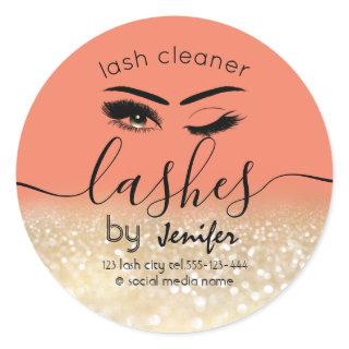 Gold glittery wink lash extension lash cleaner classic round sticker