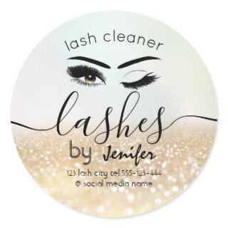 Gold glittery wink lash extension lash cleaner classic round sticker