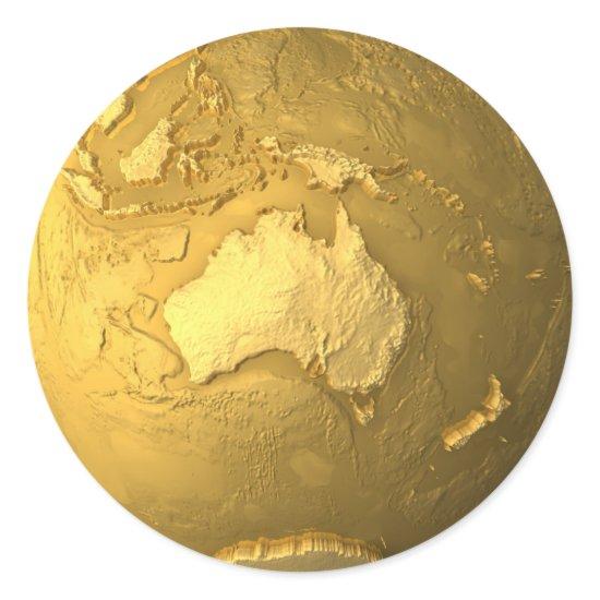 Gold Globe - Metal Earth, Australia, 3d Render Classic Round Sticker