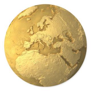 Gold Globe - Metal Earth. Europe, 3d Render Classic Round Sticker