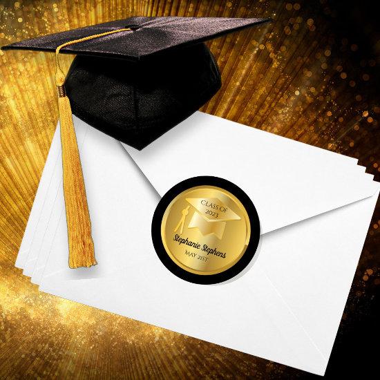 Gold Graduation Cap on Gold Gradient | Black Seal