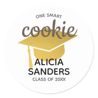 Gold Graduation Cap One Smart Cookie Graduate Classic Round Sticker