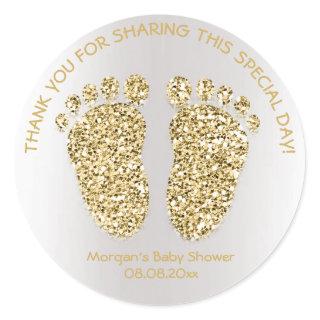 Gold Gray Glitter Feet Baby Shower Favor Thank You Classic Round Sticker