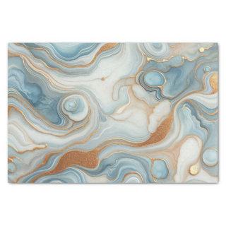 Gold Gray Teal Light Blue Marble Art Pattern Tissue Paper