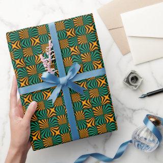 Gold Green Black Square Geometric Pattern