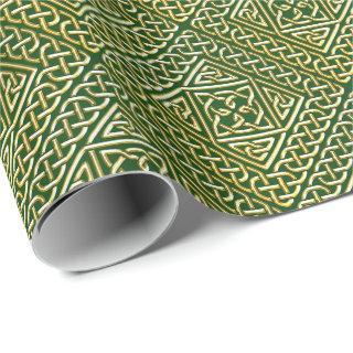 Gold Green Square Shapes Celtic Knotwork Pattern