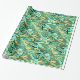 Gold, Green & Turquoise Marbled Pattern