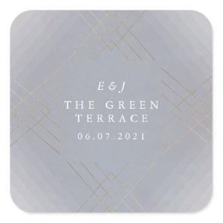 Gold Grey Elegance Diamond Geo Deco Wedding Square Sticker