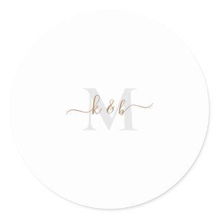 Gold & Grey Monogram Swash Script  Classic Round Sticker