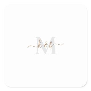 Gold & Grey Monogram Swash Script Square Sticker