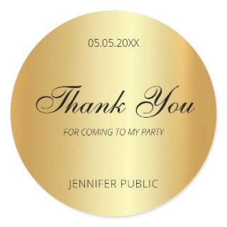 Gold Handwritten Script Template Thank You Glamour Classic Round Sticker