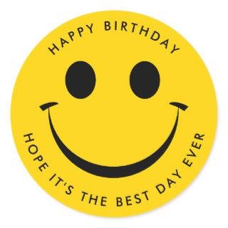 Gold Happy Face Birthday Classic Round Sticker