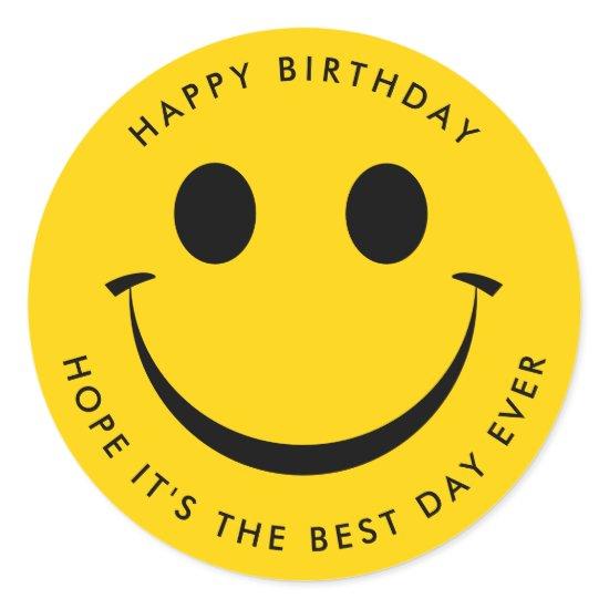 Gold Happy Face Birthday Classic Round Sticker