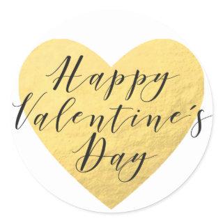 Gold heart Callygraphy Happy Valentine's Day Classic Round Sticker