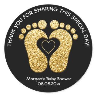 Gold Heart Feet Baby Shower Favor Thank You Black Classic Round Sticker