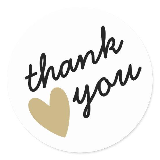 Gold Heart Thank You Classic Round Sticker