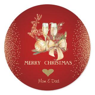 Gold Heart,Watercolor Christmas Ball,Reindeer Classic Round Sticker