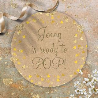 Gold Hearts She's Ready to Pop Baby Shower Favor Classic Round Sticker