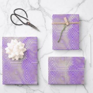 Gold Hexagon Geometric Pattern Purple Marble  Sheets