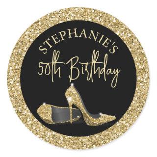 Gold High Heels 50th Birthday Personalized Classic Round Sticker