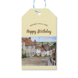 Gold Hill, Shaftesbury, Dorset Watercolor Painting Gift Tags