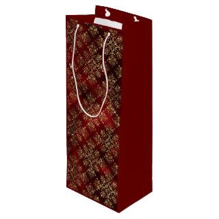 Gold Holiday Christmas Metallic Damask Elegant  Wine Gift Bag