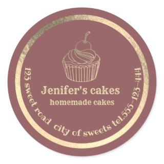 Gold Homemade cupcakes and treats packaging Classic Round Sticker