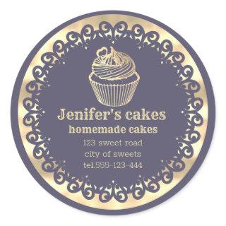 Gold Homemade cupcakes and treats packaging Classic Round Sticker