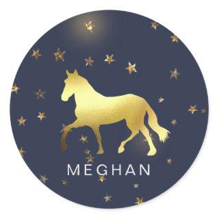 gold horse stars equestrian Monogram Phone case Classic Round Sticker