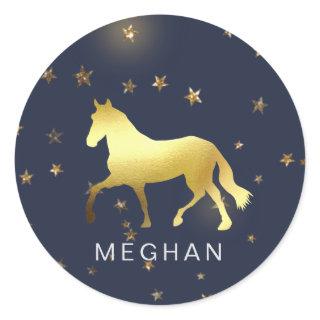 gold horse stars equestrian Monogram Phone case Classic Round Sticker