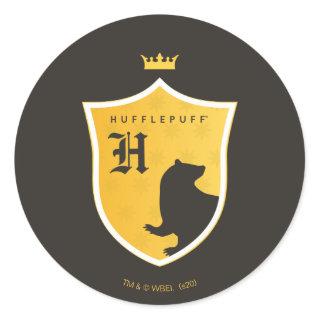 Gold HUFFLEPUFF™ Outlined Crowned Crest Classic Round Sticker