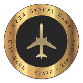 Gold Jet Airplane Return Address Label