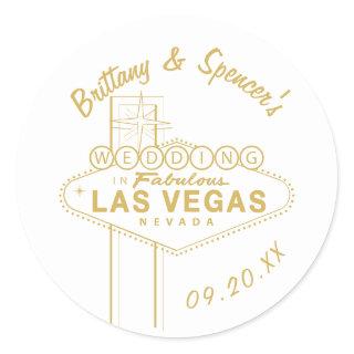 Gold Las Vegas Sign Wedding Classic Round Sticker